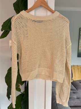 Vero Moda Cream Open-Knit Crewneck Cover Up See Through Crochet Sweater
